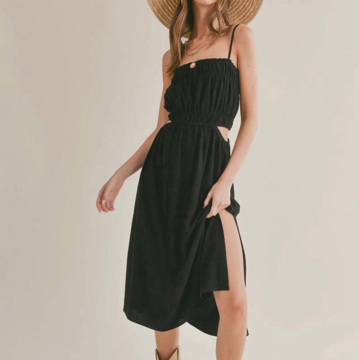 Sage The Label - At Ease Linen Blend Side Cutout MIDI Dress