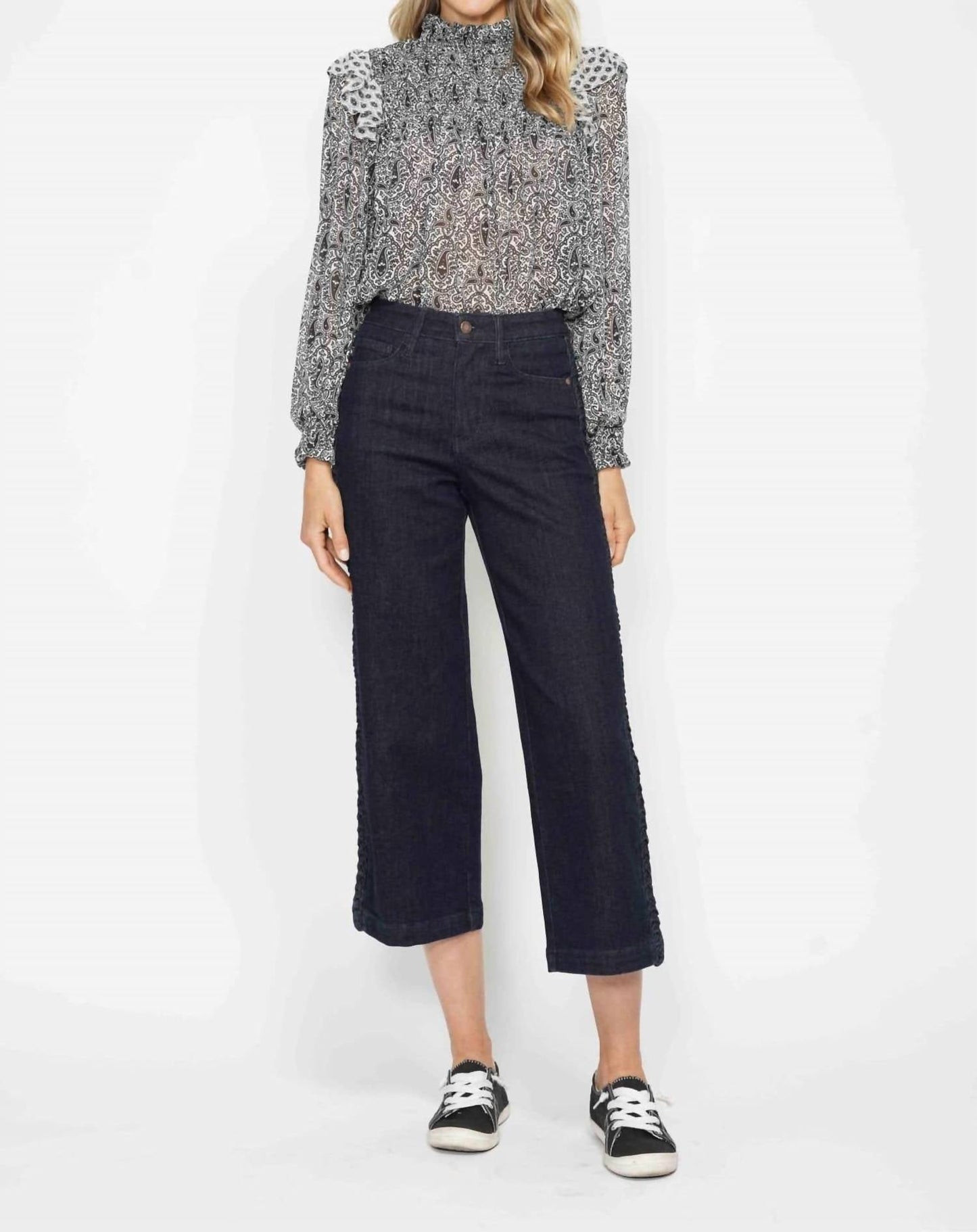 Judy Blue - Wide Leg Braided Side Seam Crop Jeans