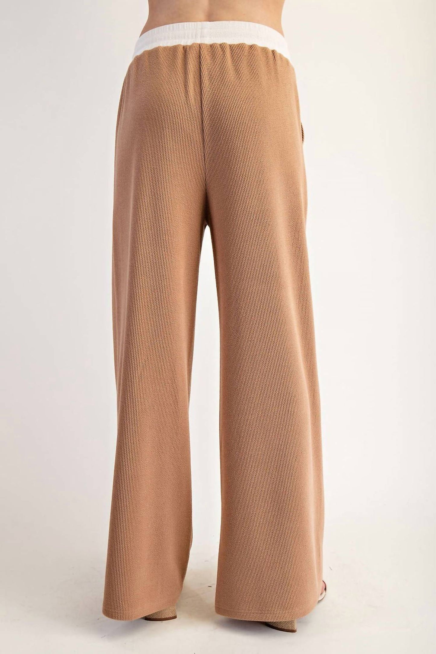 Ee:Some - Contrast Waist Straight Leg Pants