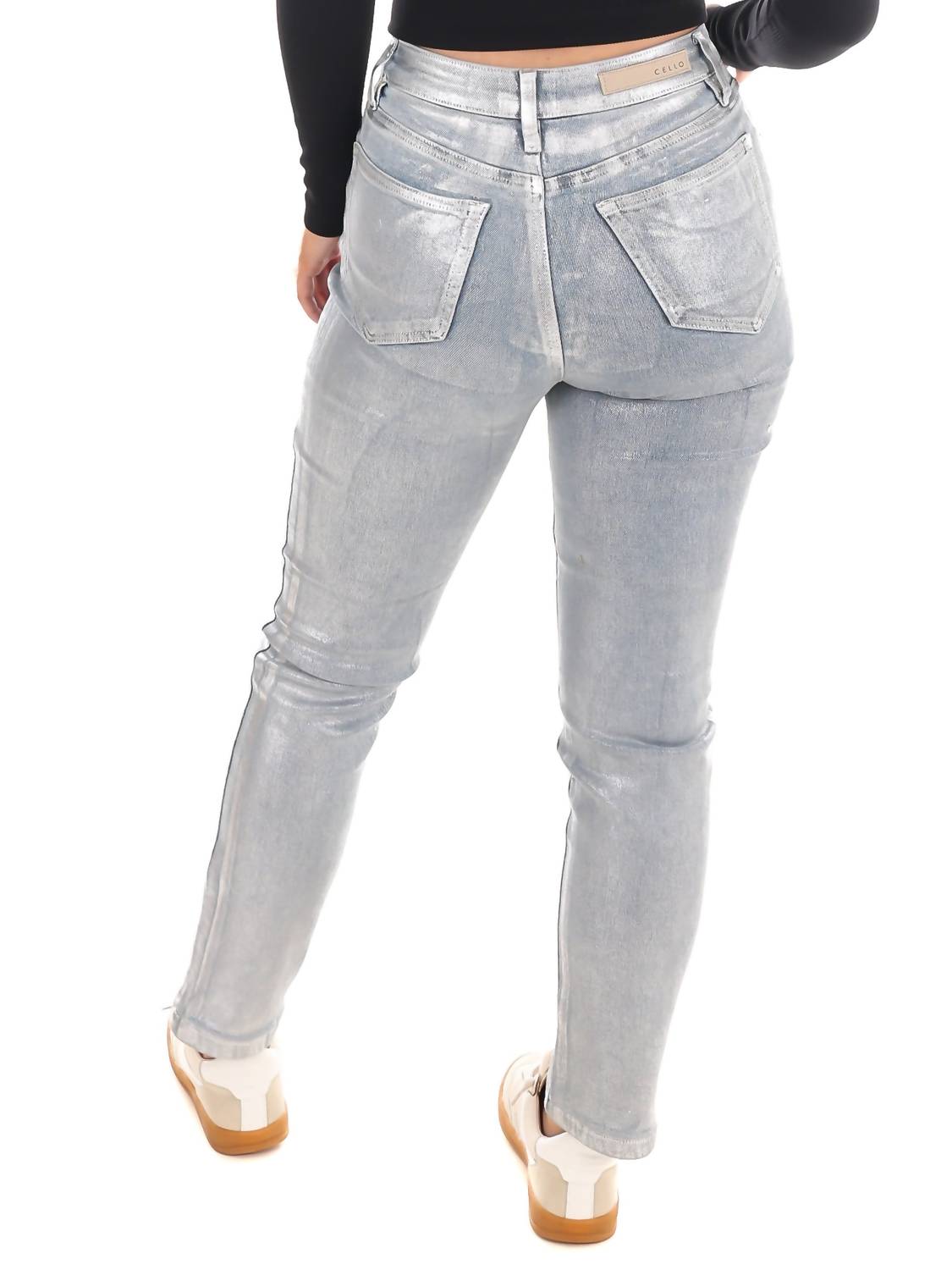 Cello - High Rise Metallic Straight Jeans