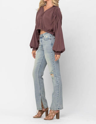 Judy Blue - High Waist Destroyed & Inseam Slit Straight Denim Jeans