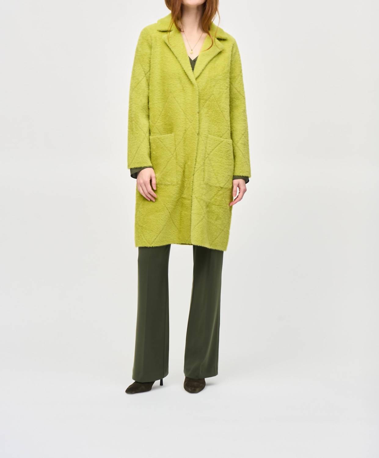 Joseph Ribkoff - Quilted Fuzzy Knit Long Sleeve Coat