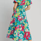 Trendsi - Umgee Full Size Tiered Floral Print Notched Puff Sleeve Midi Dress Plus Size