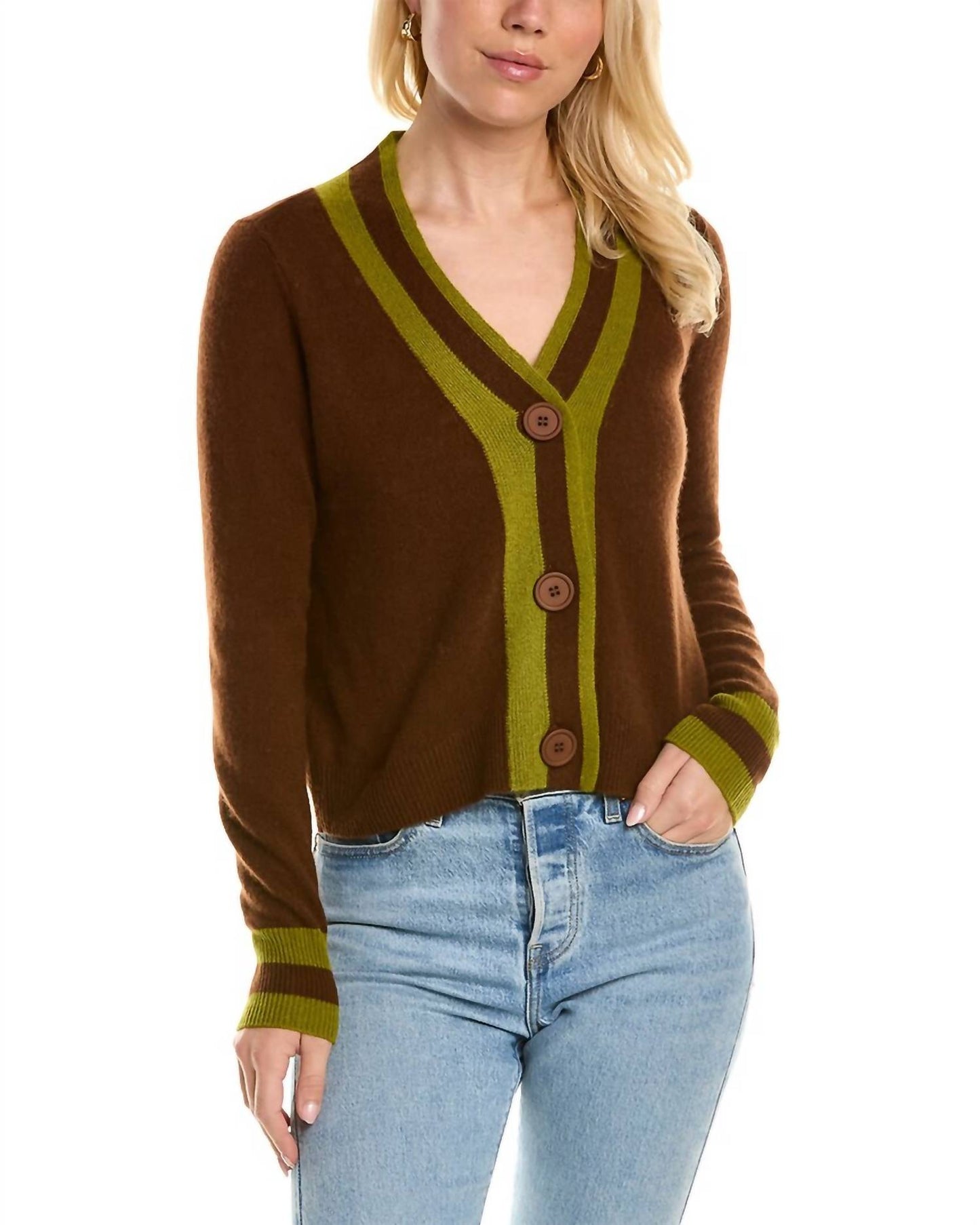 525 America - Women's V-Neck Striped Trim Cardigan