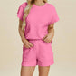 Double Take - Sleek Texture T-Shirt and Shorts Set