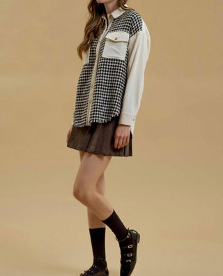 Blu Pepper - Colorblock Houndstooth Shacket