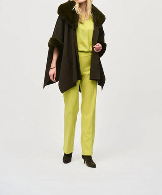 Joseph Ribkoff - Faux Fur Trim Oversized Three Quarter Sleeve Cape