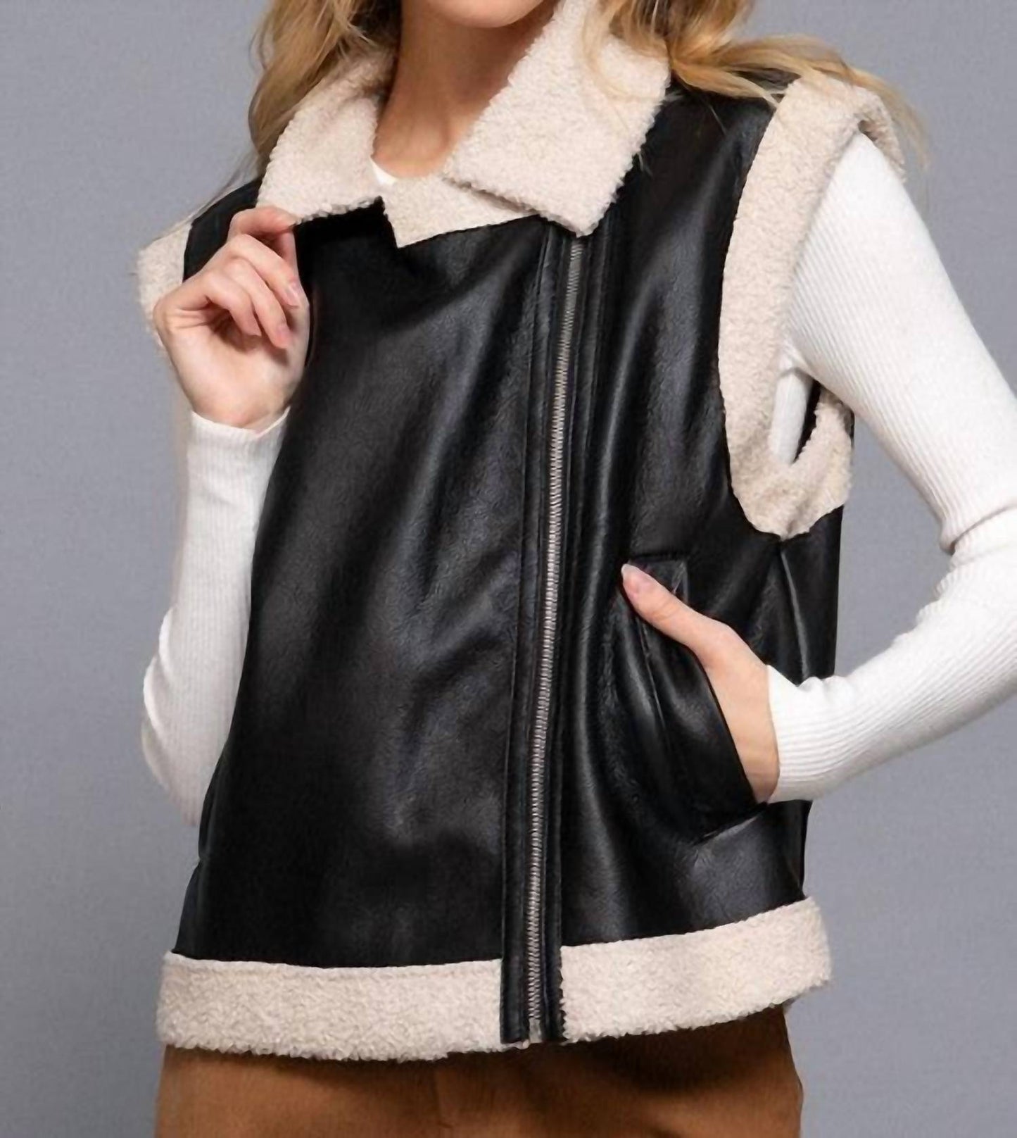 Active Usa - Faux Leather Inner Fur Vest