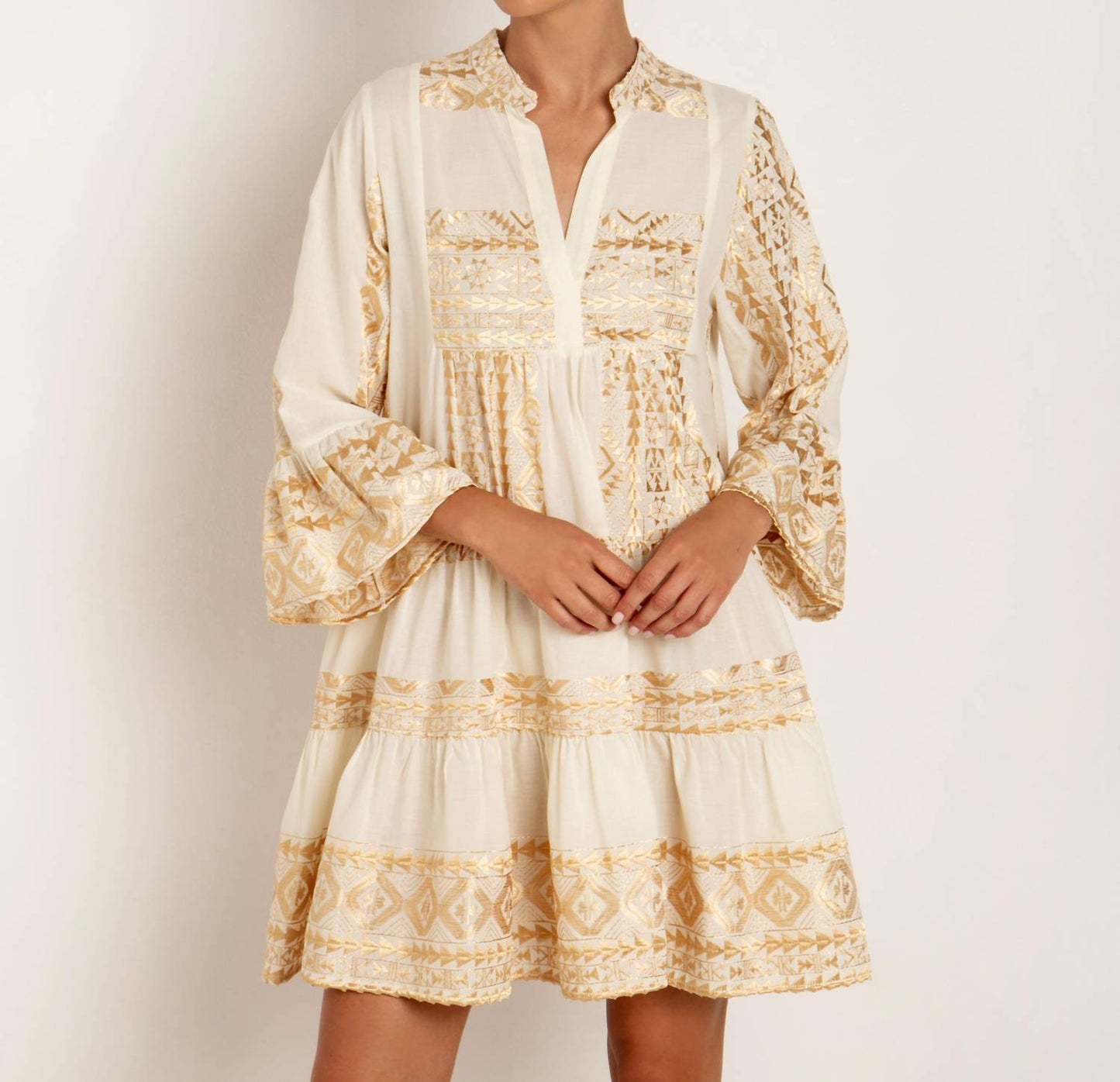 Greek Archaic Kori - Adrianne Short Ruffle Sleeve Dress