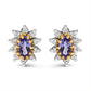 14K Yellow Gold 1/4 Cttw Diamond and Blue Purple Tanzanite Sunburst Halo Stud Earrings (K-L Color, I1-I2 Clarity)