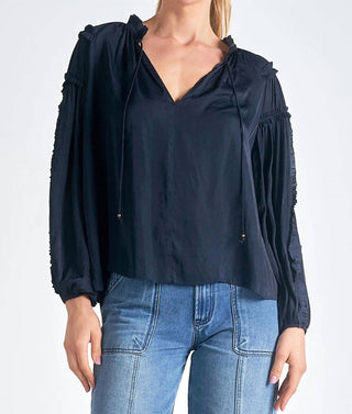 Elan - Long Sleeve Tie Neck Top