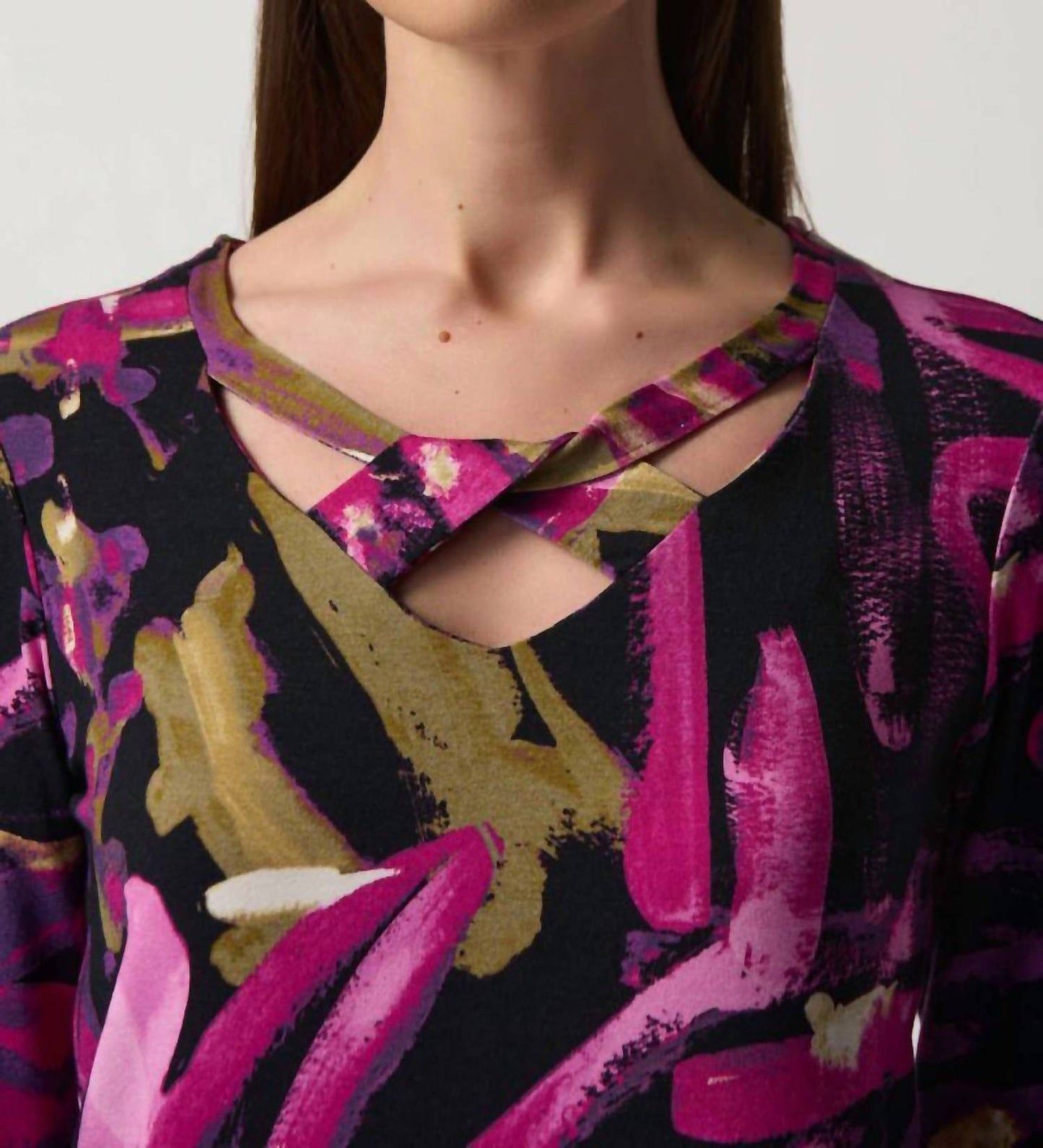 Joseph Ribkoff - CRISS-CROSS V NECK TOP