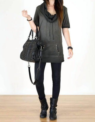 Tough Luv - Cotton Short Sleeve Cowl Neck Tunic Top