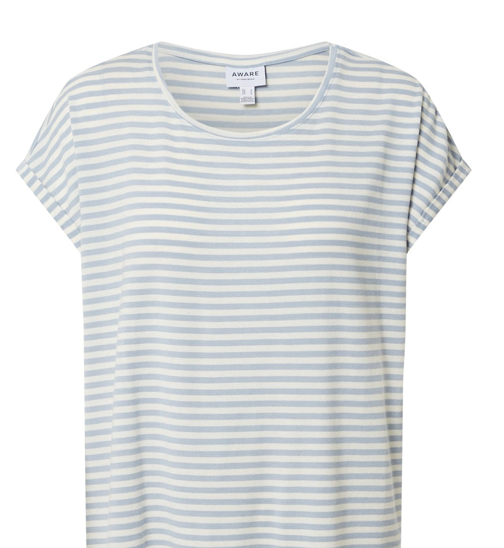 VERO MODA Women's Ava Stripe T-Shirt Blue Size Medium