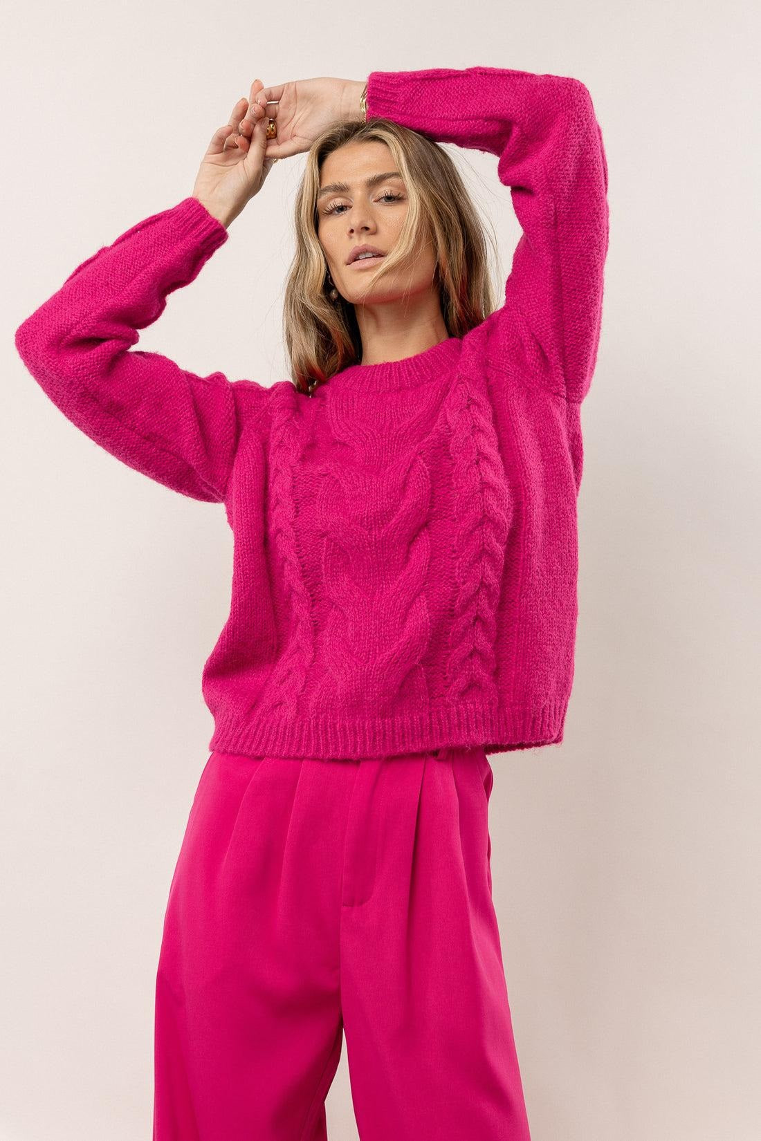 Vero Moda Women's Cindy Cable Knit Sweater Pink Size Large