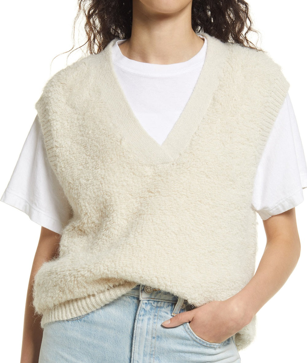 VERO MODA Women's Loopi Fuzzy Sweater Vest Brown Size Small