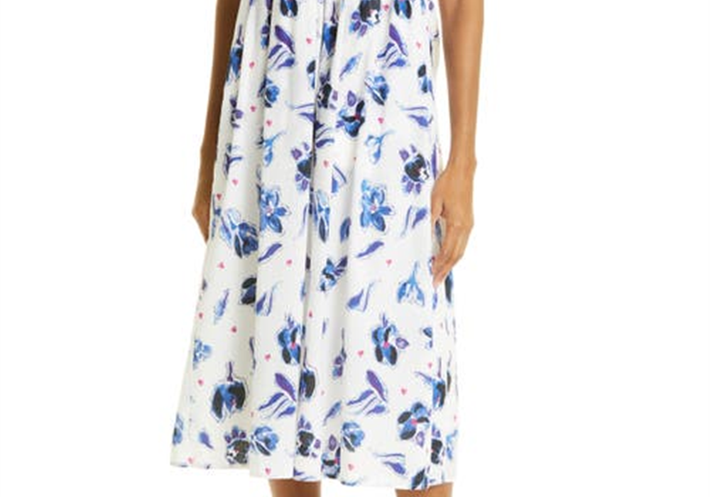 Baum Und Pferdgarten Admore Floral Print Smocked Organic Cotton Dress In Blue Tulip Size 8 Us