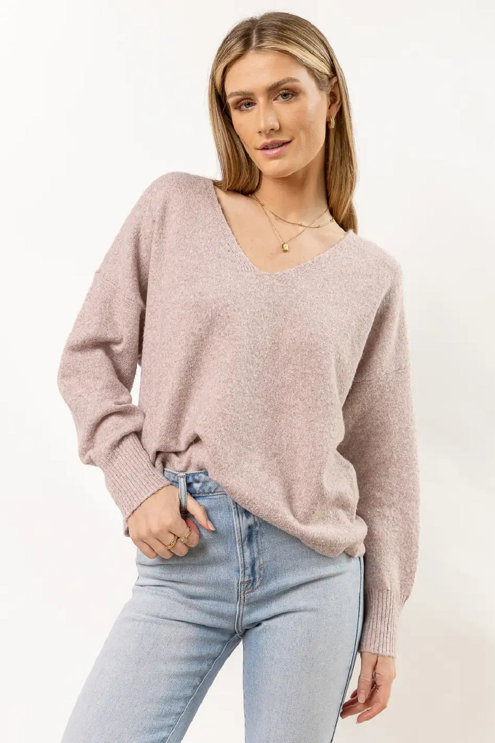 VERO MODA Women's AubreeHeathered Sweater Pink Size Large