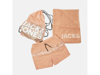 Jack & Jones Men's 3 Pc Swim Trunks Towel & Drawstring Beach Bag Set Pink Size Small
