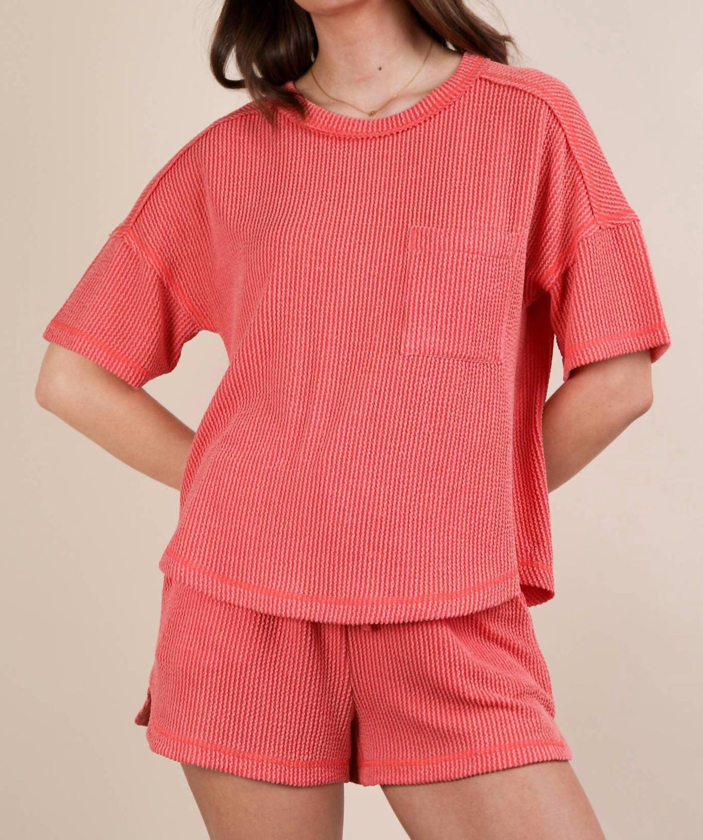 Very J - Oversized Two Tone Double Knit Top & Shorts