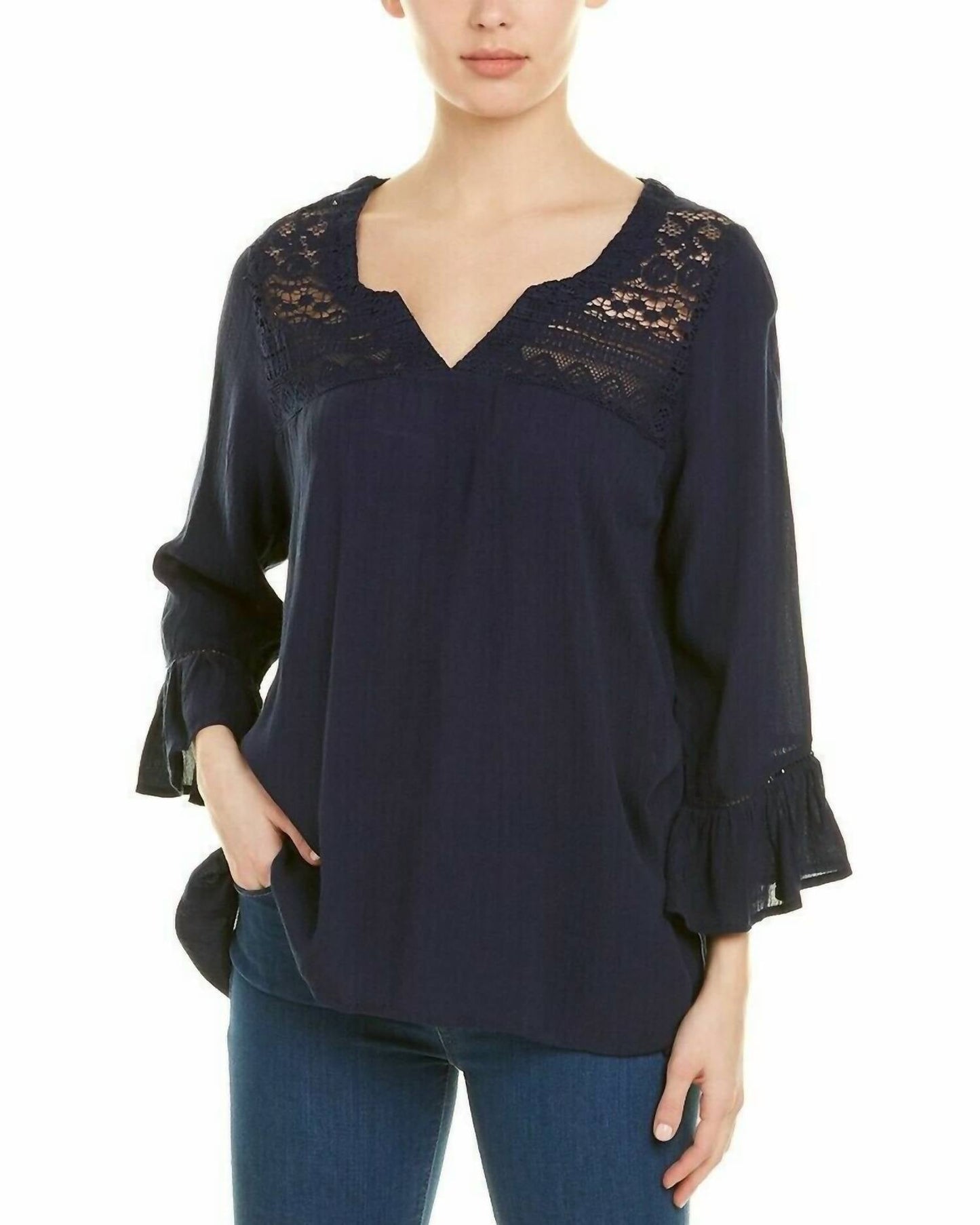Jennifer & Grace - Boho Blouse Top Lace Front and Back Blouse