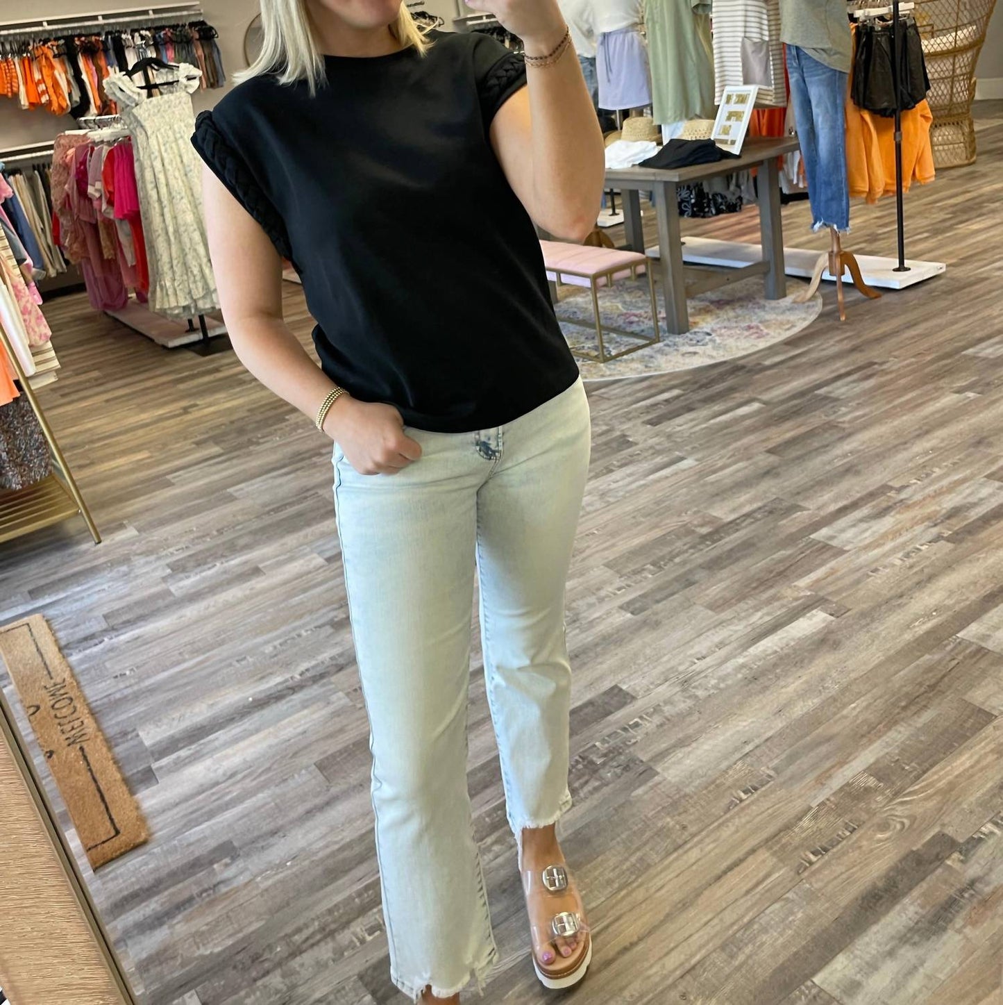 Entro - Braided Detail Cap Sleeve Top