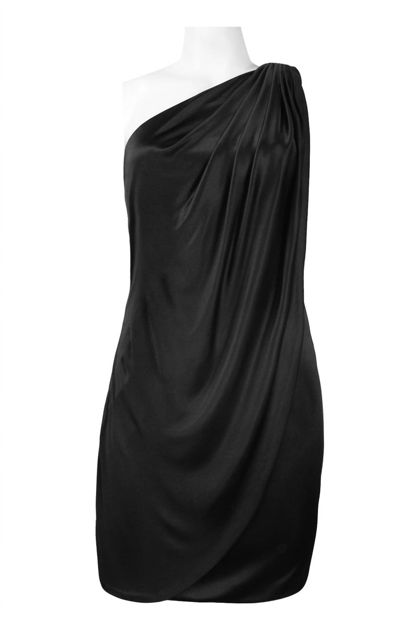 Theia - Women's Asymmetric Shoulder Waist Detail Jersey Satin Draped Dress