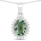 1.39 Carat Genuine Green Tourmaline and White Diamond 14K White Gold Pendant