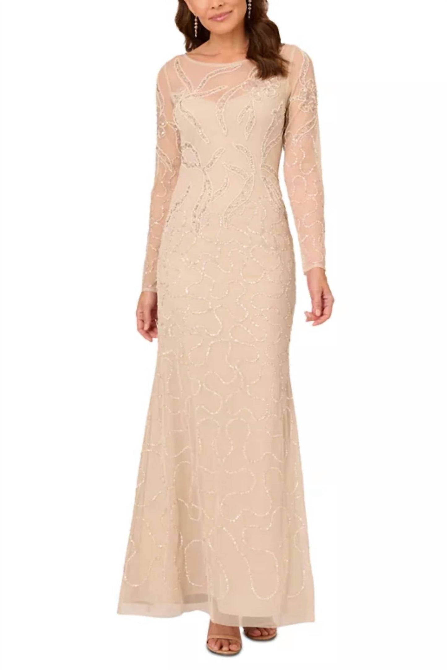 Adrianna Papell - Beaded Long-sleeve Gown