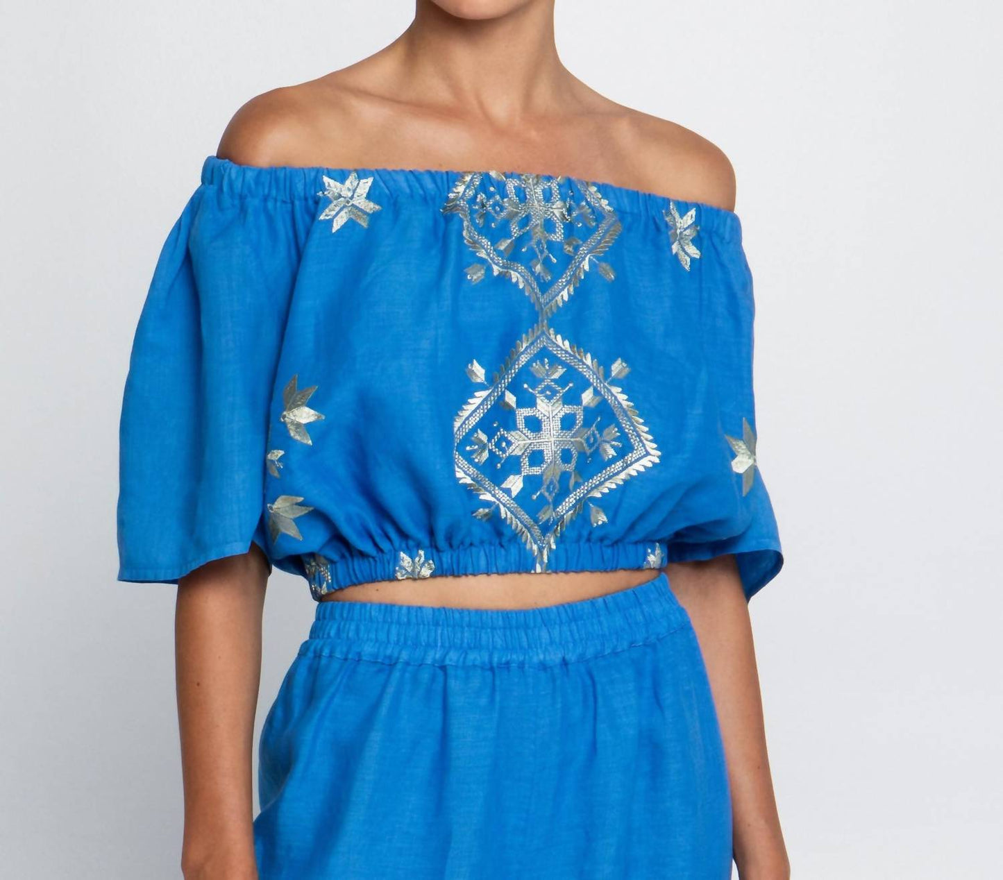 Greek Archaic Kori - Lefkada Off Shoulder Crop Top
