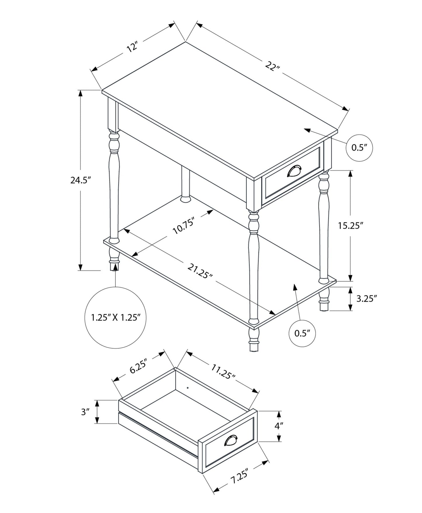 Accent Side Table, 2 Tier, Storage Drawer, Stylish Traditional Design