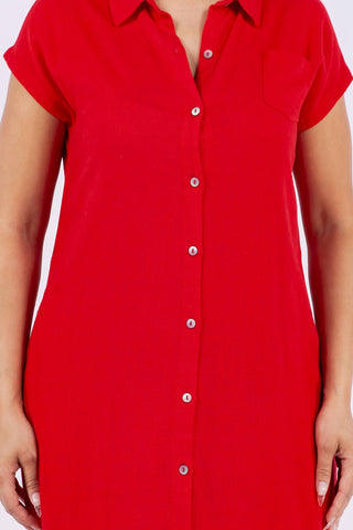 Paparazzi - Linen Blend Solid Midi Shirt Dress