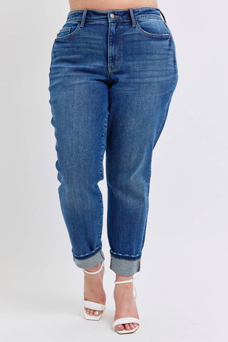Judy Blue - Plus Mid-rise Boyfriend Jeans With Cuff