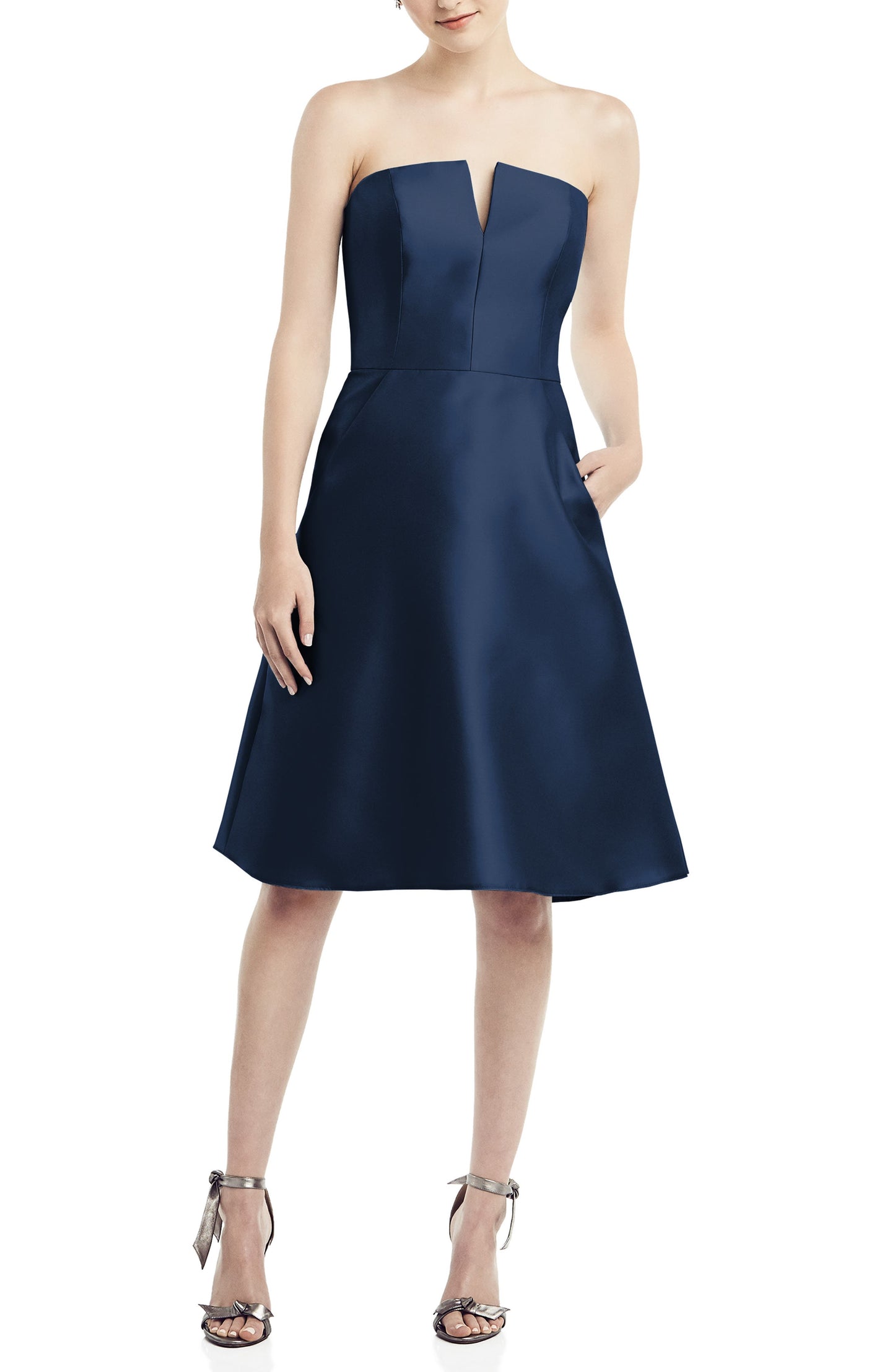 Alfred Sung Strapless Satin Twill Cocktail Dress, Size 8 in Midnight
