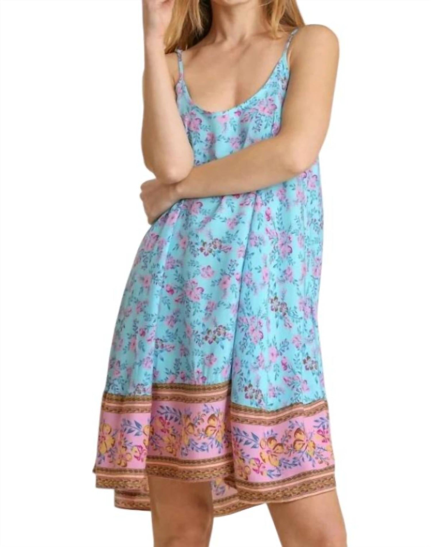 Umgee - Floral Spaghetti Strap Flowy Dress
