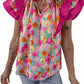 Entro - Floral Print Ruffle Sleeve Blouse