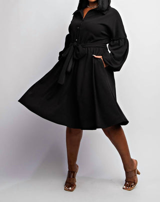 The Curve La - Plus Size Button Front Fit And Flare Dress With Pockets