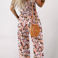 Aapparella - Floral Print Smocked High Waist Fashion Jumpsuit