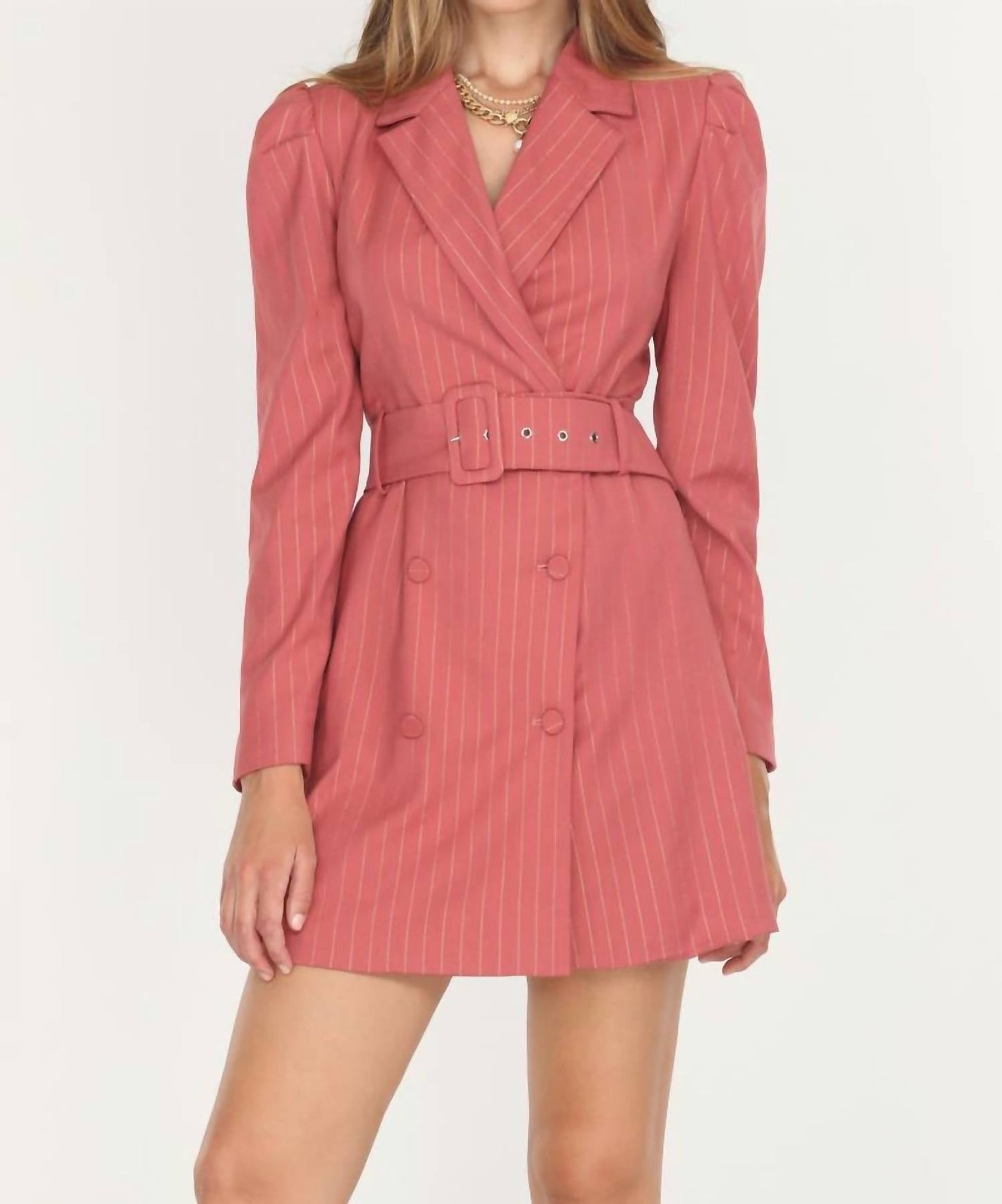 Adelyn Rae - KAYLA PINSTRIPE BELTED BLAZER DRESS