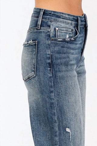 Petra153 - Women's High Rise Cuffed Straight Leg Jeans