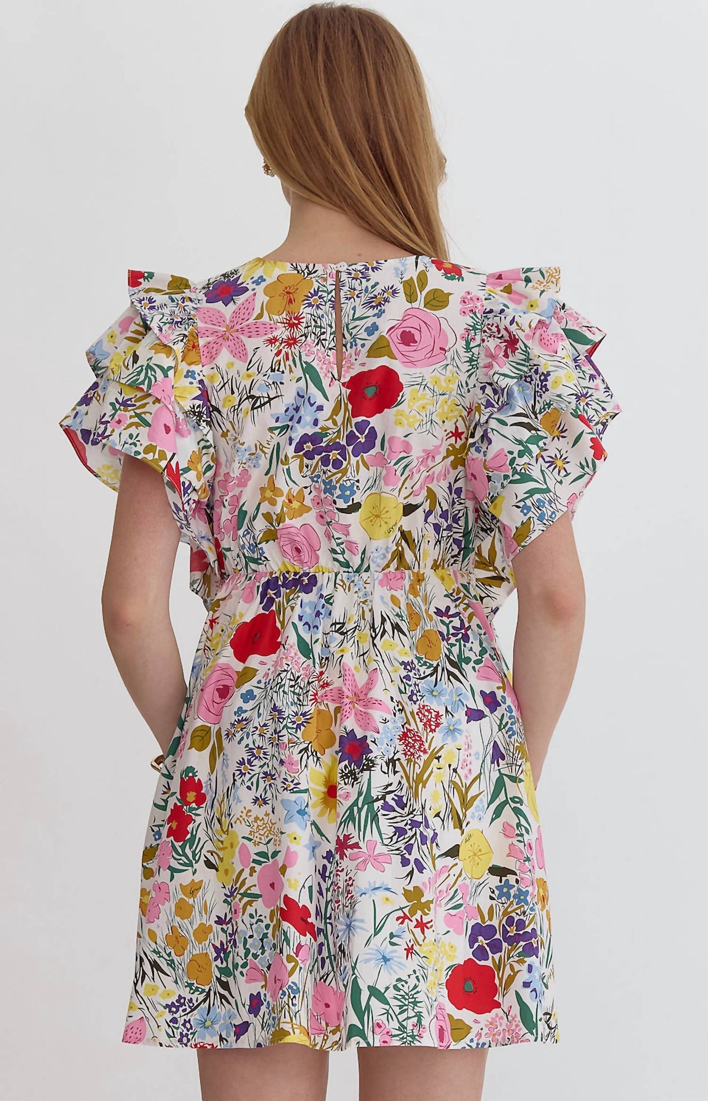 Entro - Colorful Floral Short Ruffle Dress