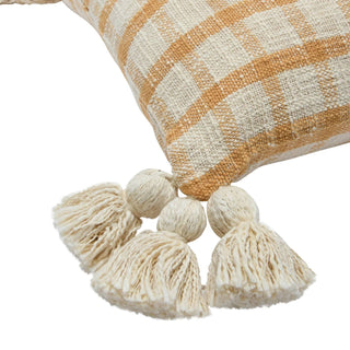 Creative Co-Op - Square Woven Cotton Slub Plaid Pillow With Tassels