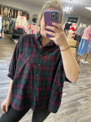 Entro - Oversized Plaid Button Down Shirt