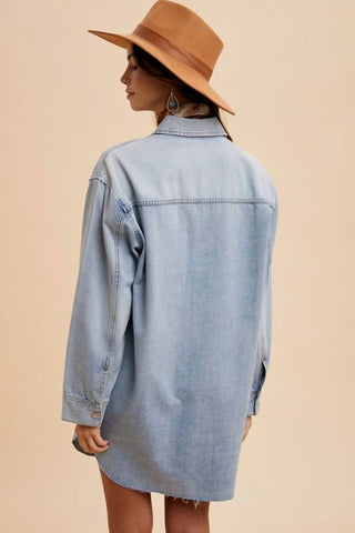 Anniewear - Comfort Stretch Denim Button Down Shirt Dress