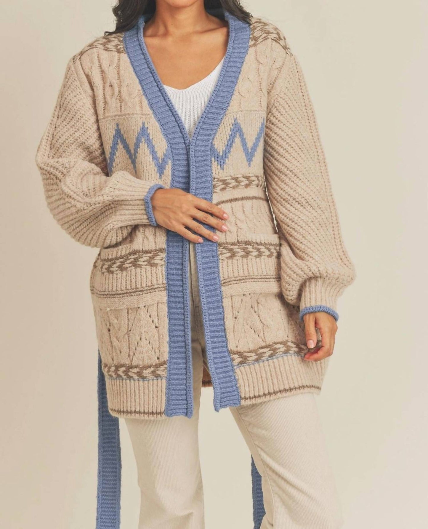 &Merci - Balloon Sleeved Tied Cardigan