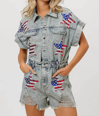 Trendsi - BiBi American Flag Washed Romper