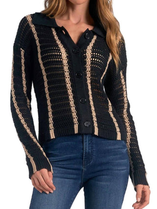 Elan - Striped Button Front Sweater