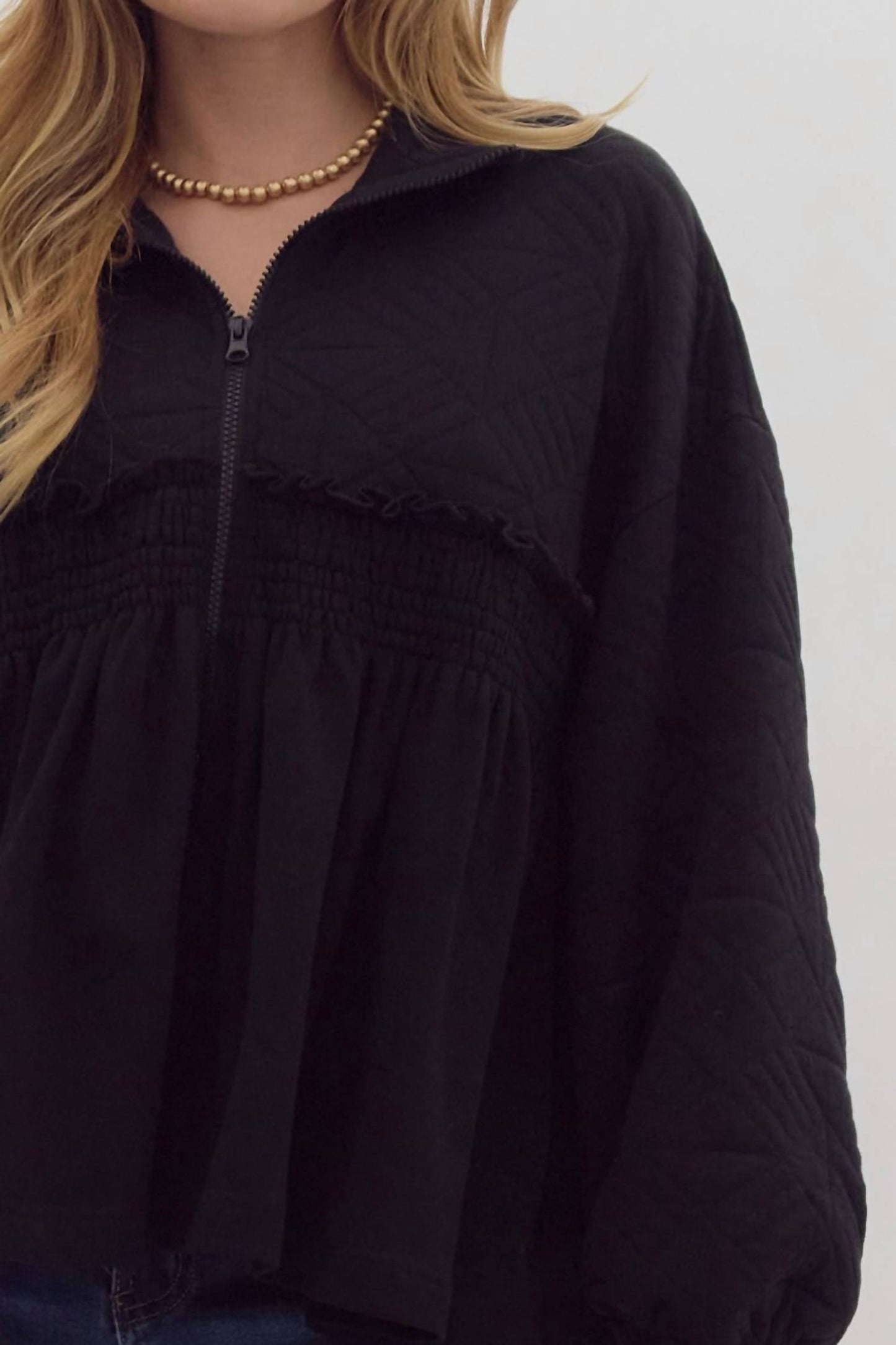 Entro - Ruffle Textured Zipper Jacket
