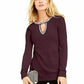 INC International Concepts Women's Embellished Keyhole Sweater Red Size X-Small