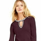 INC International Concepts Women's Embellished Keyhole Sweater Red Size X-Small